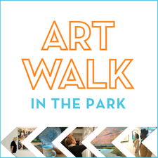 Art Walk in the Park logo with 5 images of different artwork in arrows
