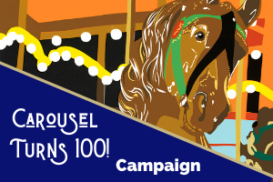 carousel turns 100 fundraising campaign colorful logo