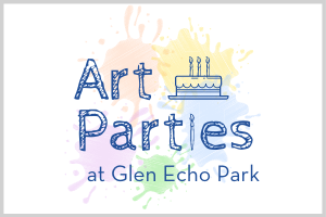 Art Parties logo with birthday cake with candles Art Parties logo with birthday cake