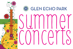 Summer Concerts Series logo banner with guitar and flowers graphic