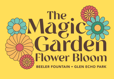 magic garden flower bloom logo on yellow background
