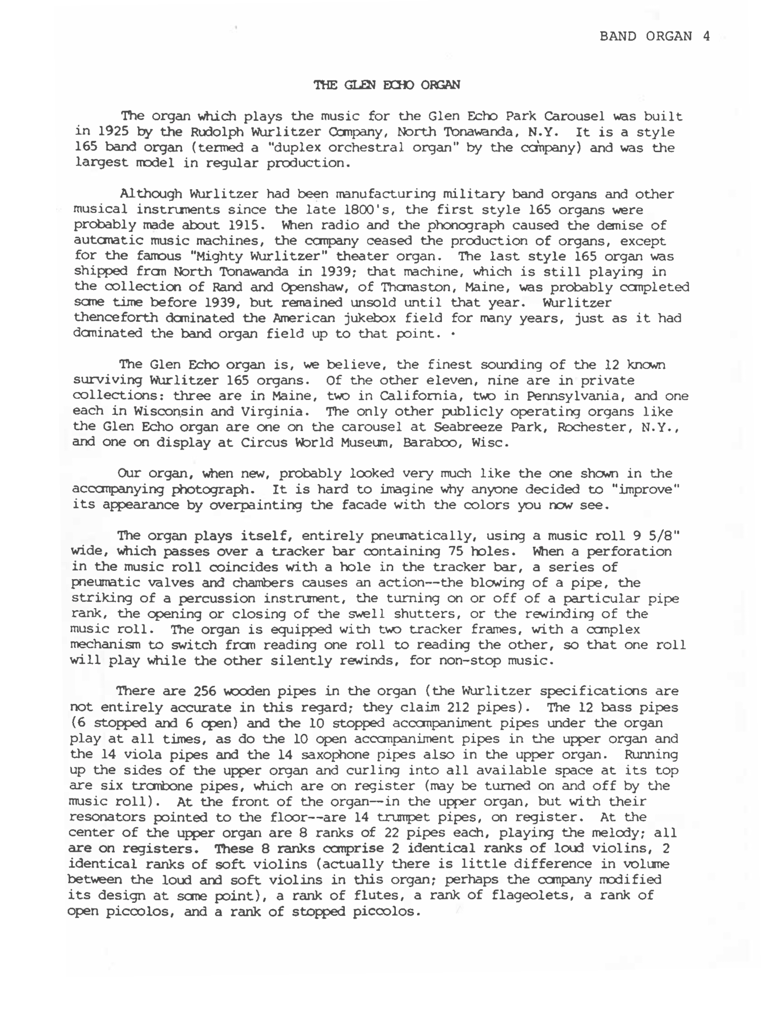 Band Organ Description Scans From Carousel Manual