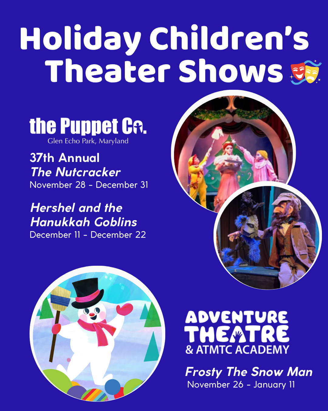 Holiday Children's Theater Flyer with a blue background
