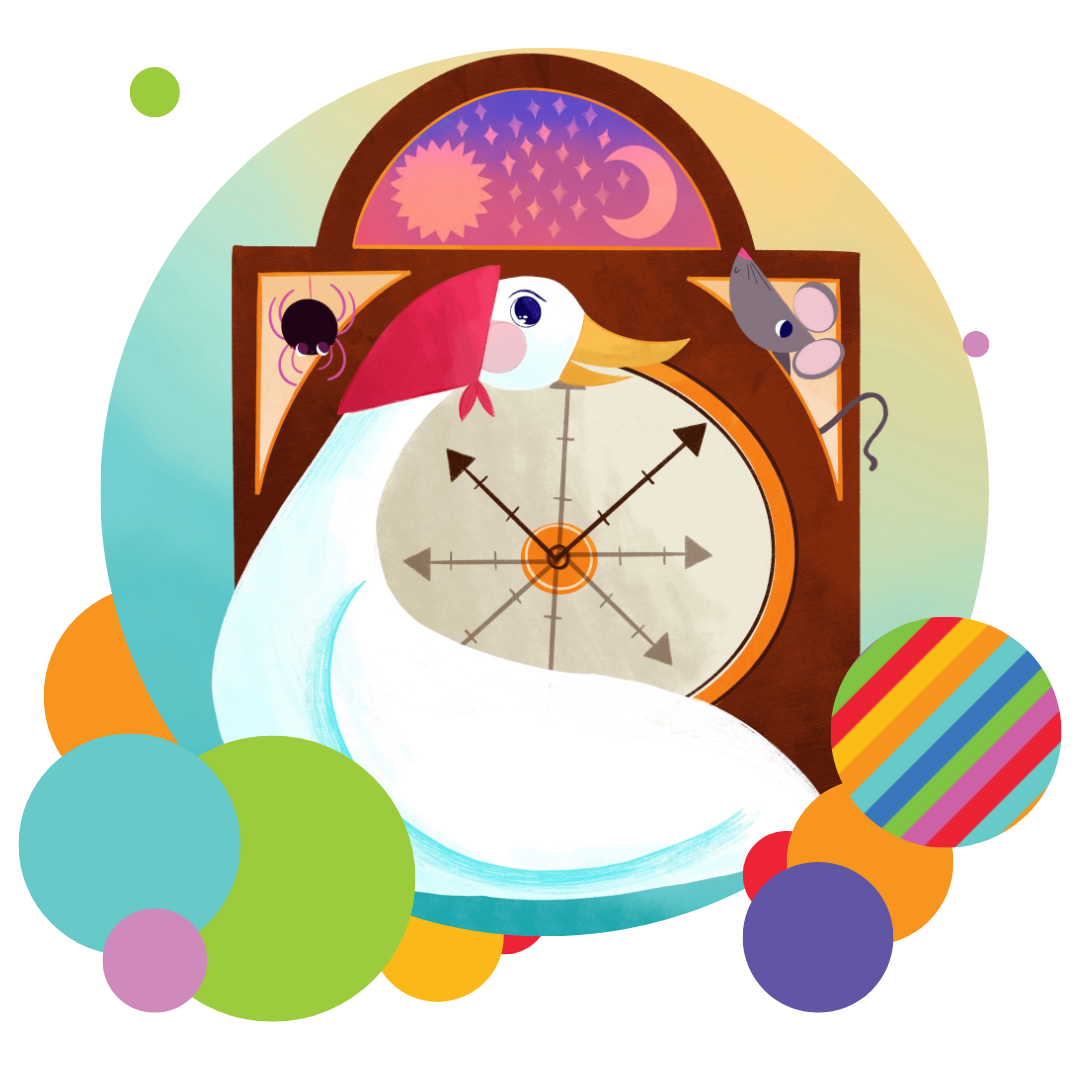 Illustration of a goose and a clock