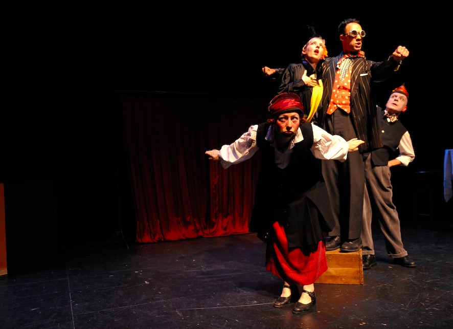comedy performers on black box stage
