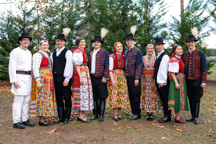 Hungarian folk dancers in traditional clothes