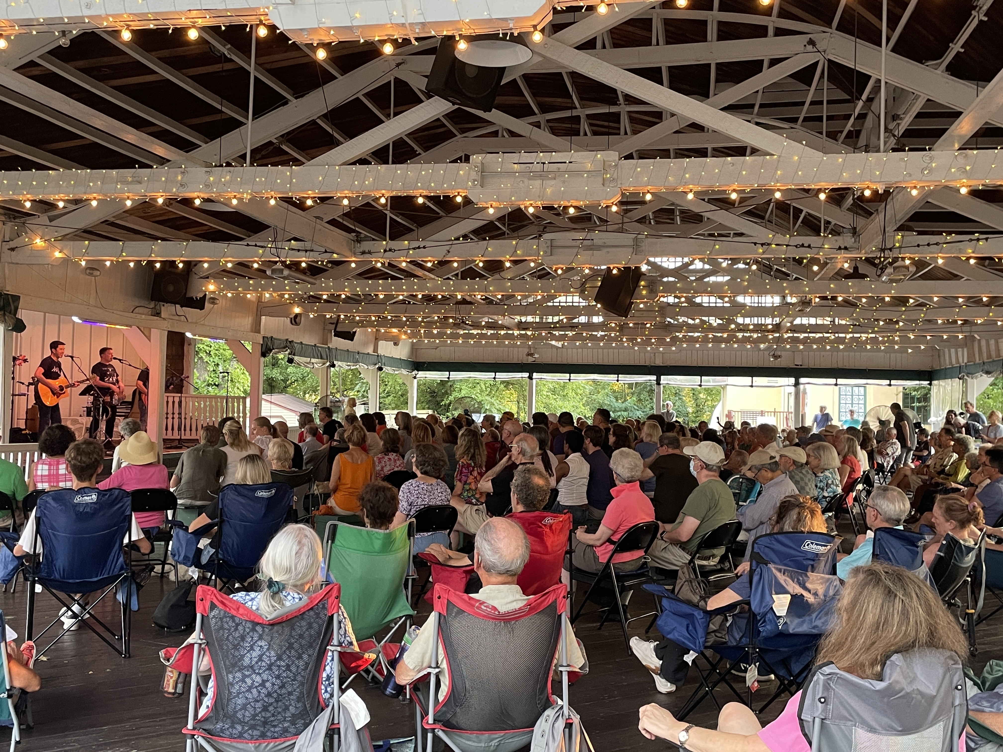 the Nowhere men perform for a crowd in the Bumper Car Pavilion