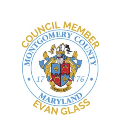 mongomery county maryland logo and councilmember evan glass text