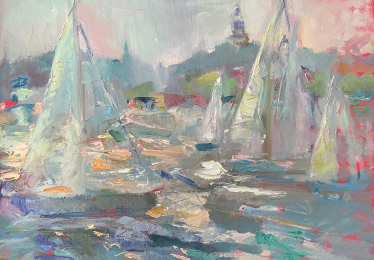 Abstract sailboats painting