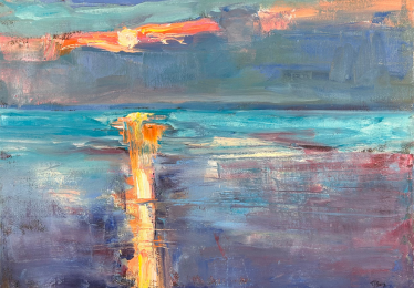 Abstract sunset over water painting