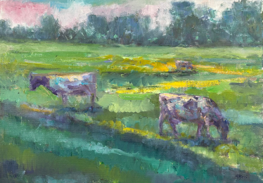 Abstract cows grazing painting