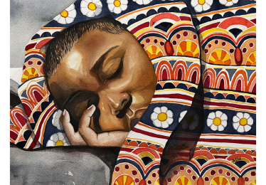 A drawing of a black woman sleeping