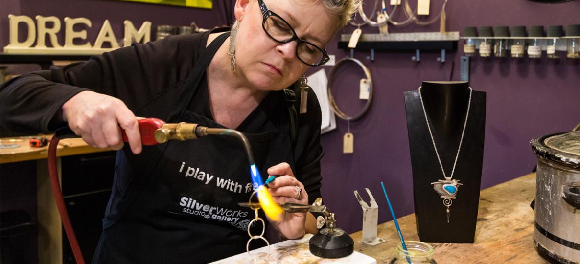 Resident Artist Blair Anderson at work in SilverWorks Studio