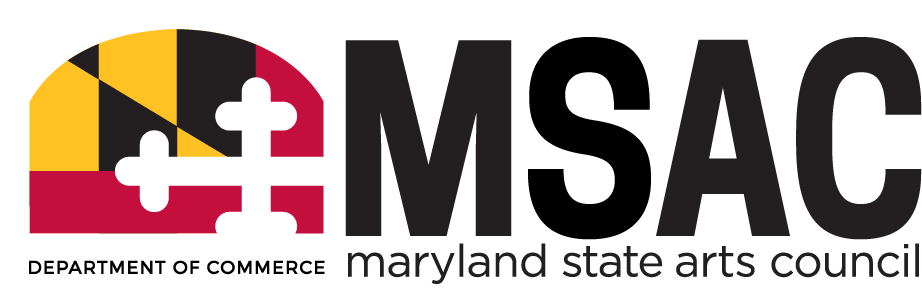 Maryland State Arts Council logo with black, red, white large acronym text in black