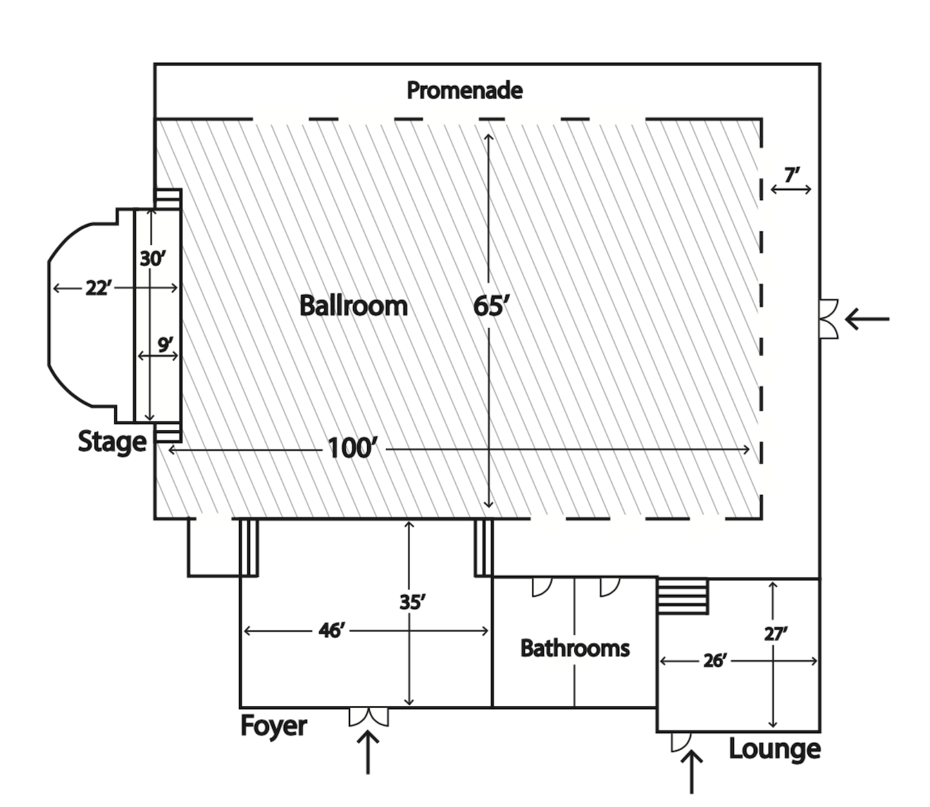 Diagram of the Spanish Ballroom Floor Plan