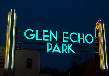 Glen Echo Park neon sign in the night
