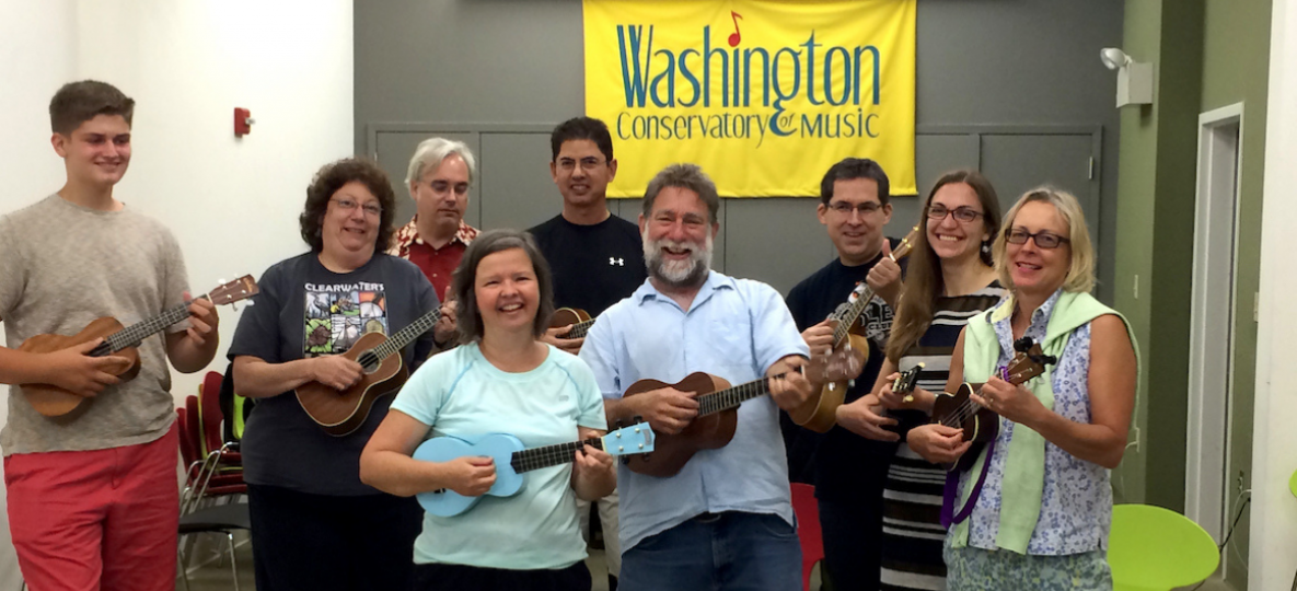 Washington Conservatory of Music students with their instruments