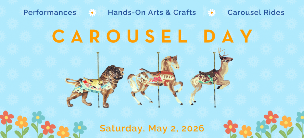 Carousel Day light blue graphic with carousel animals and flowers