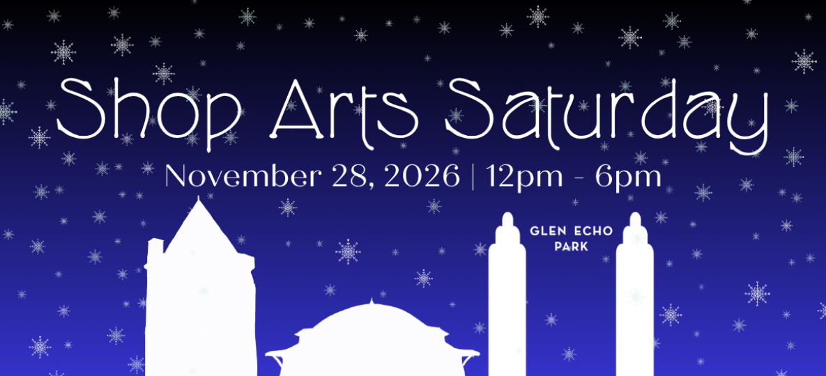 Shop Arts Saturday text on a blue background