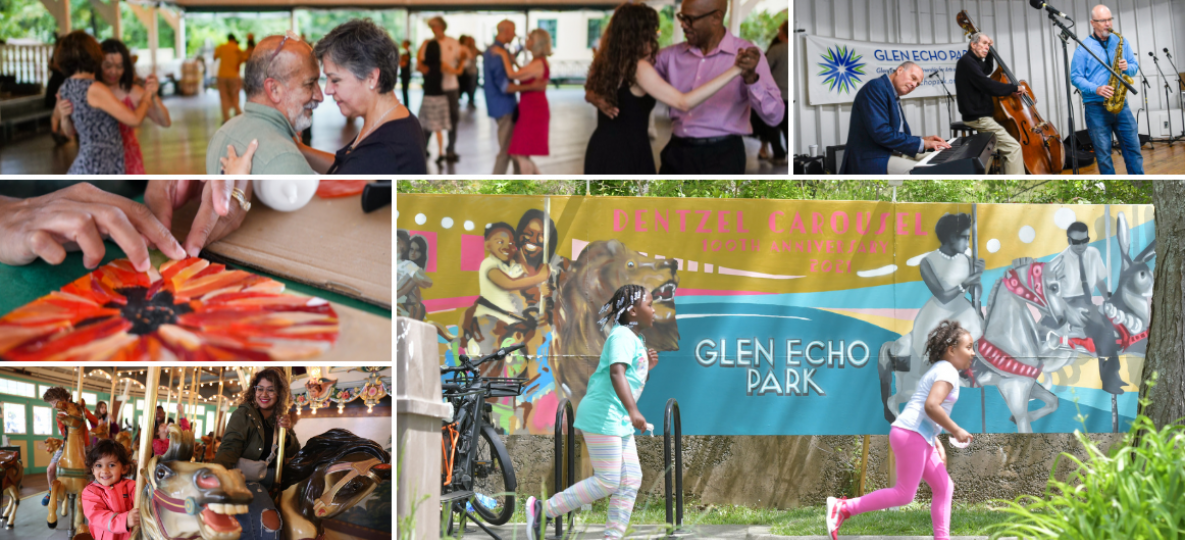 Glen Echo Park collage of people participating in the arts