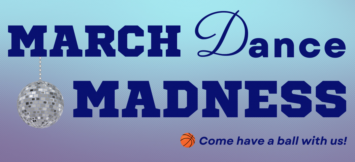 March Dance Madness Banner with disco ball and basketball