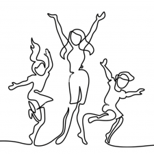 monoline graphic of three children jumping