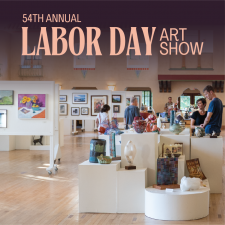 Image of artwork on panels and pedestals in the Spanish Ballroom. Text reads: 54th Annual Labor Day Art Show. 