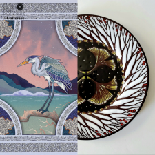 A cut paper image and a ceramic plate
