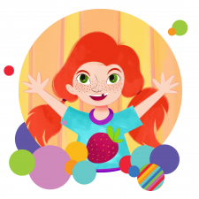 An illustration of a girl with red hair and freckles