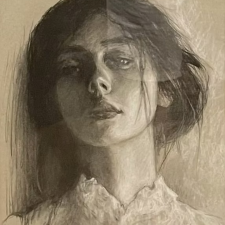 A charcoal drawing of a woman
