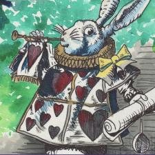 Illustration of white rabbit from Alice in Wonderland