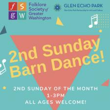 Turquoise and coral graphic for 2nd Sunday Barn Dance