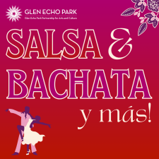 Salsa & Bachata pink and red graphic with dancers