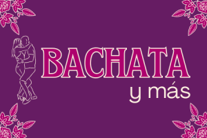 Bachata y mas purple and pink logo with dancers and florals. 