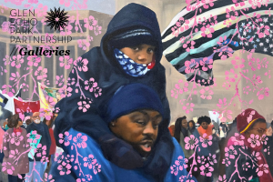 Painting of a child on a parent's shoulders