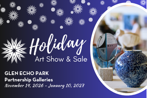Holiday Art Show blue graphic with an image of a blue vase.