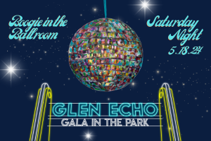 Artsy disco ball in night sky over Glen Echo Park neon sign