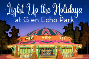 An illustration of a carousel lit up at night 