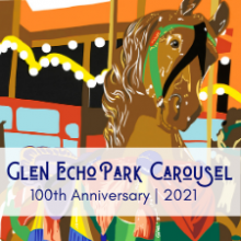 colorful carousel horse anniversary logo