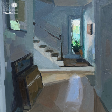 an interior painting of a hallway with cool toned colors