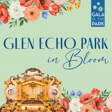 Green image with a band organ and flowers