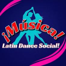 Pink, blue, and teal graphic with dancers