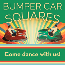 Bumper Car Pavilion mural with retro graphic elements on kelly green background