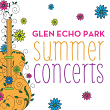 summer concerts graphic with guitar and flowers