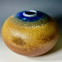 yellow and blue round vase