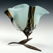 Light blue glass flower with metal stem as base